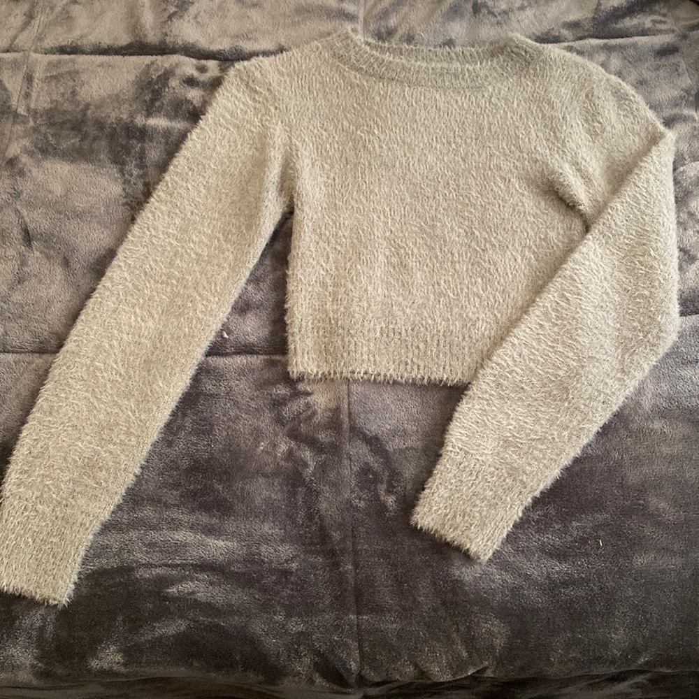 Urban Outfitters Grey fuzzy long sleeve crop